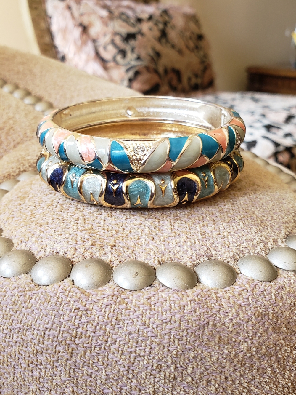 Bundle Set Of 2 Vintage Enamel Hinge Bracelets *PRICE FIRM*